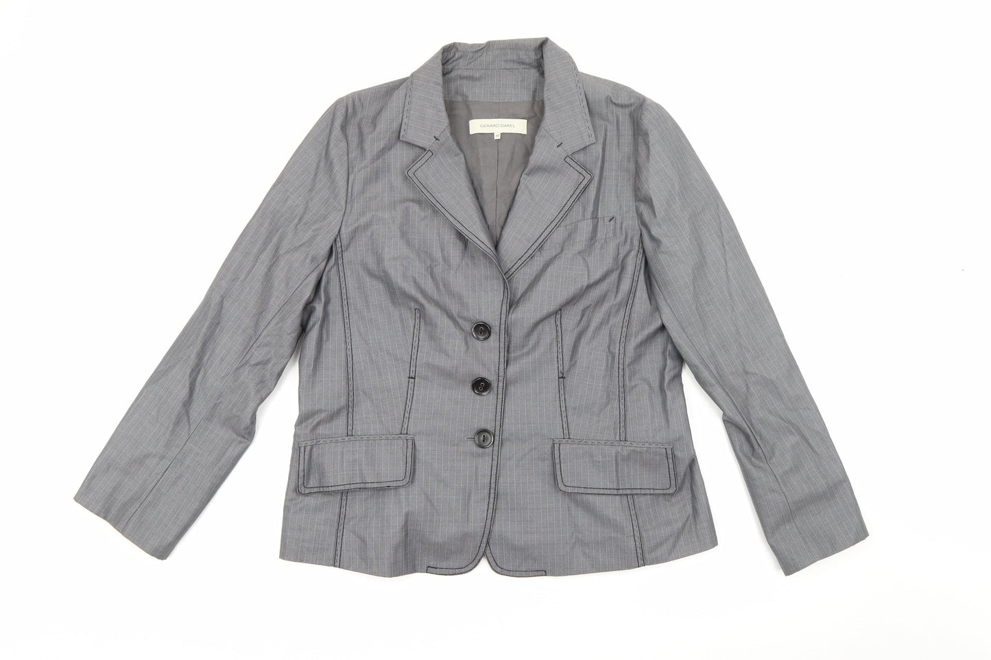 Gerard Darel Womens Green Striped Polyester Jacket Blazer Size 14