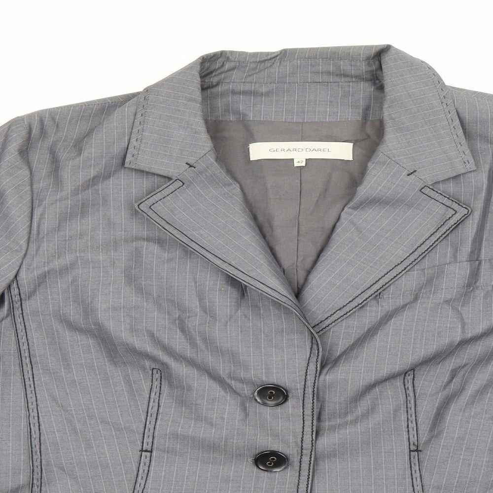 Gerard Darel Womens Green Striped Polyester Jacket Blazer Size 14
