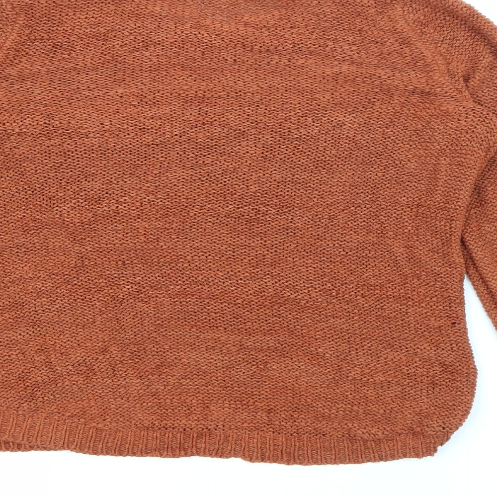 Only Womens Brown Boat Neck  Acrylic Pullover Jumper Size S