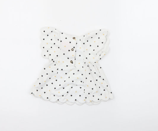 Isaac Mizrahi Girls White Geometric Cotton Fit & Flare  Size 3-6 Months  Round Neck Button