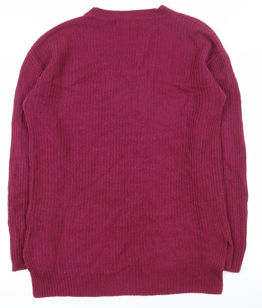 Peacocks Womens Purple Crew Neck  Acrylic Pullover Jumper Size S