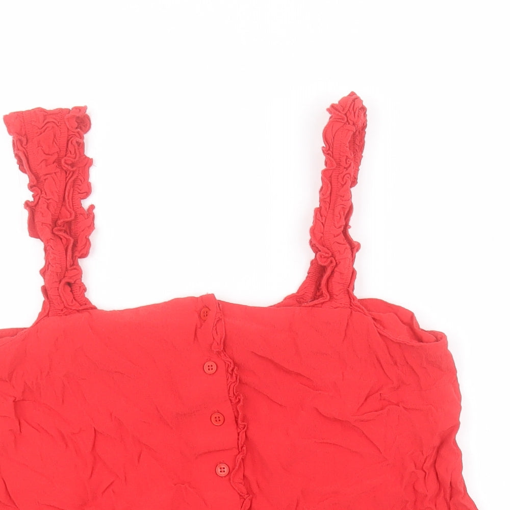 Topshop Womens Red  Viscose Basic Blouse Size 14 Square Neck