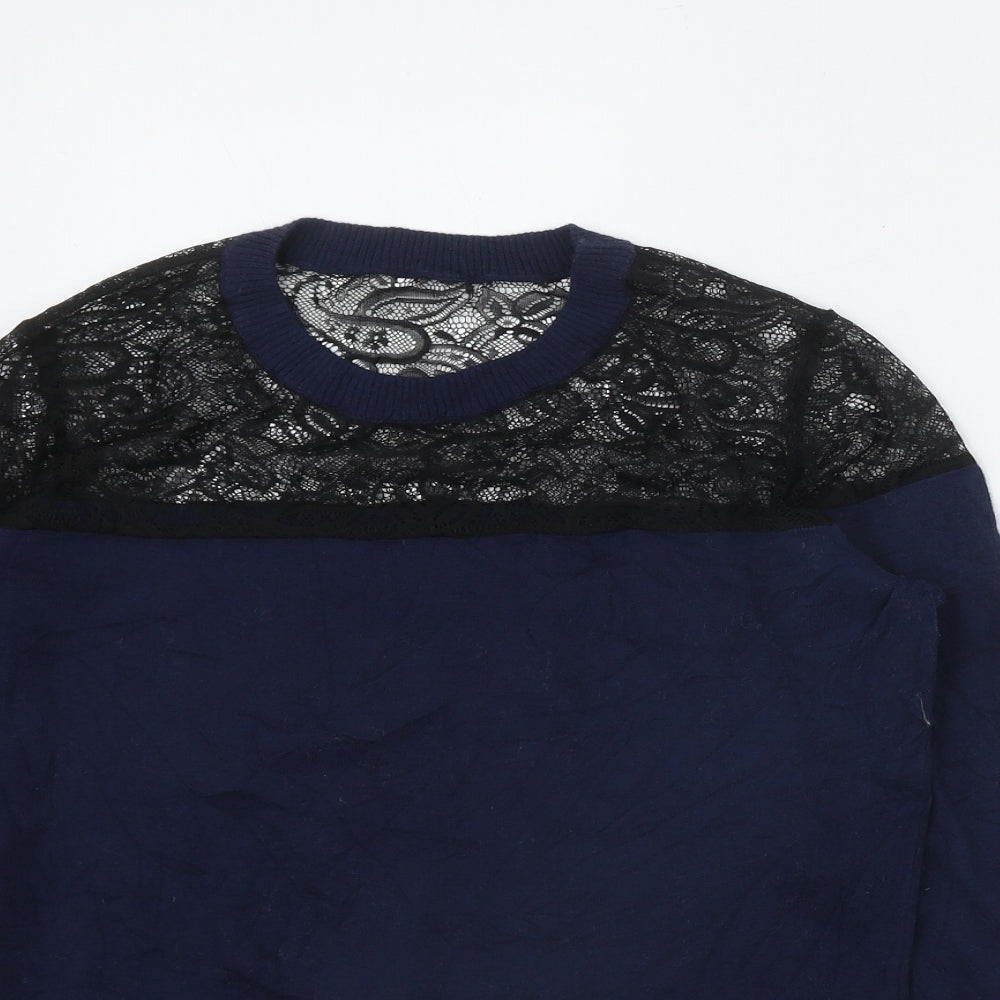 Coast Womens Blue Round Neck  Viscose Pullover Jumper Size S   - Lace