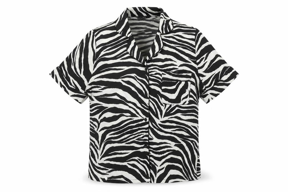 New Look Womens Black Animal Print Polyester Basic Button-Up Size 10 Collared