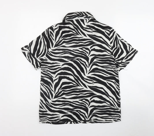 New Look Womens Black Animal Print Polyester Basic Button-Up Size 10 Collared