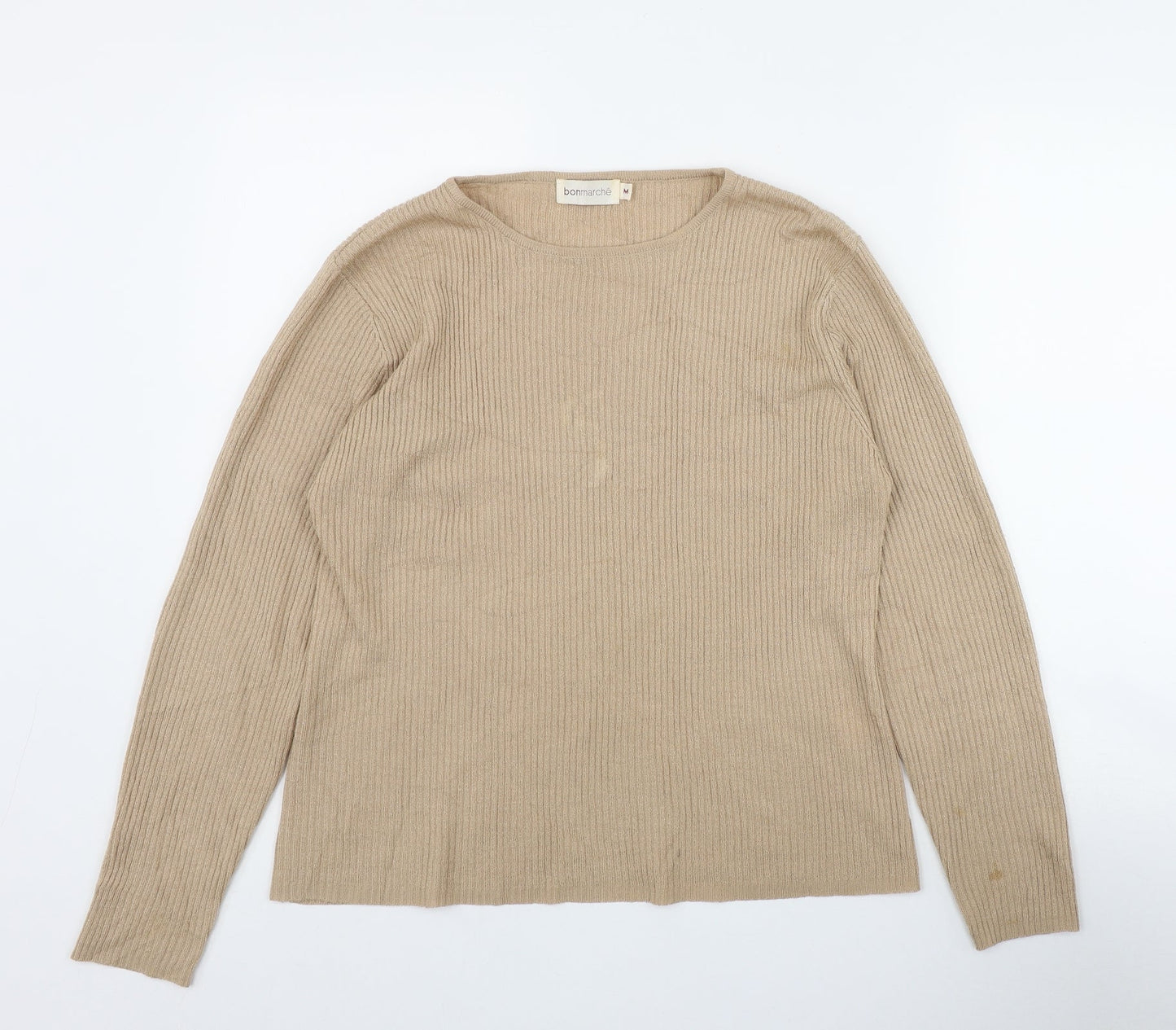 Bonmarché Womens Beige Round Neck  Acrylic Pullover Jumper Size M