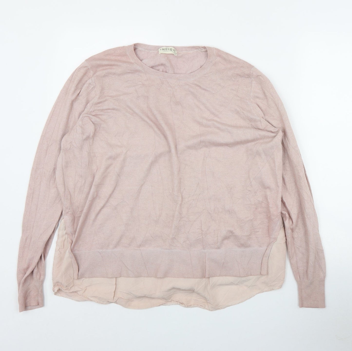 Indigo Womens Pink Round Neck  Cotton Pullover Jumper Size 18