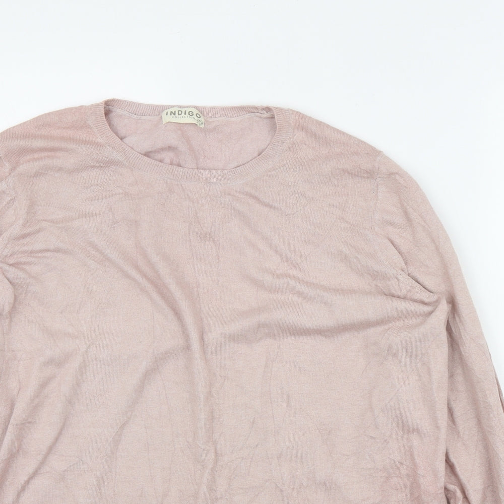 Indigo Womens Pink Round Neck  Cotton Pullover Jumper Size 18