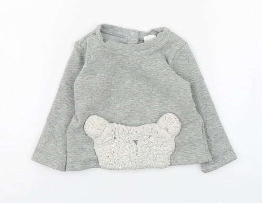 Gap Baby Grey  Cotton Pullover Jumper Size 6-9 Months  Button - Polar Bear