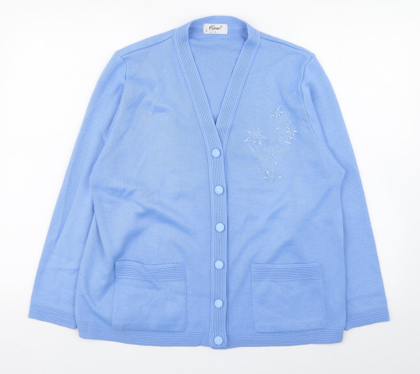 Care Womens Blue V-Neck  Polyester Cardigan Jumper Size L
