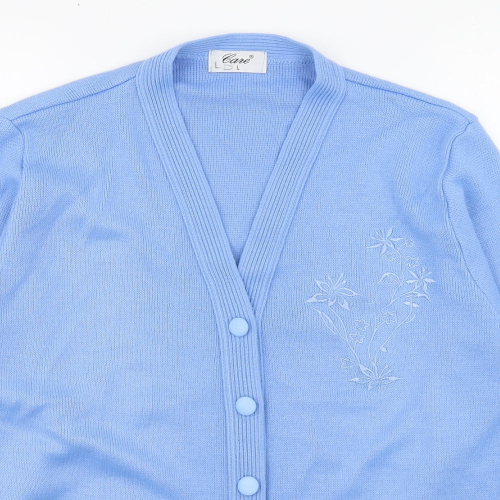 Care Womens Blue V-Neck  Polyester Cardigan Jumper Size L