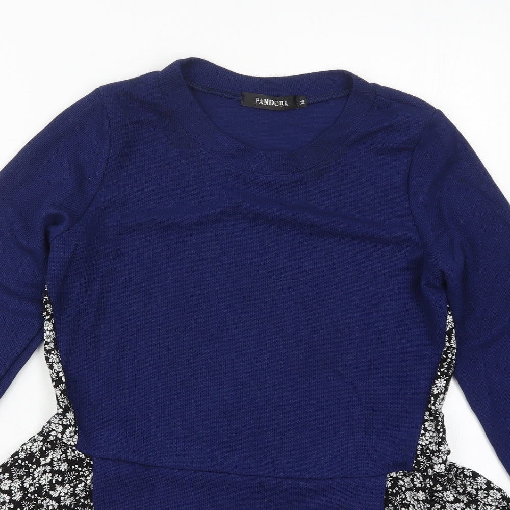 PANDORA Womens Blue Crew Neck Floral Acrylic Pullover Jumper Size M