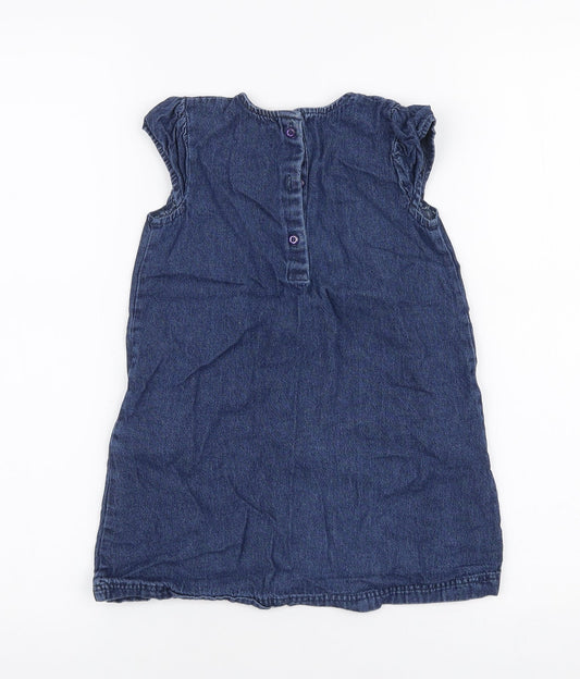Matalan Girls Blue  100% Cotton A-Line  Size 2-3 Years  Round Neck Button