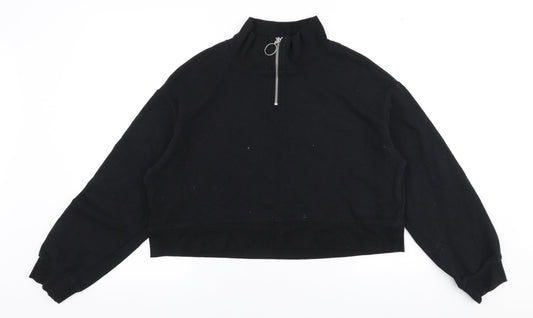 H&M Womens Black  Cotton Pullover Sweatshirt Size M  Zip