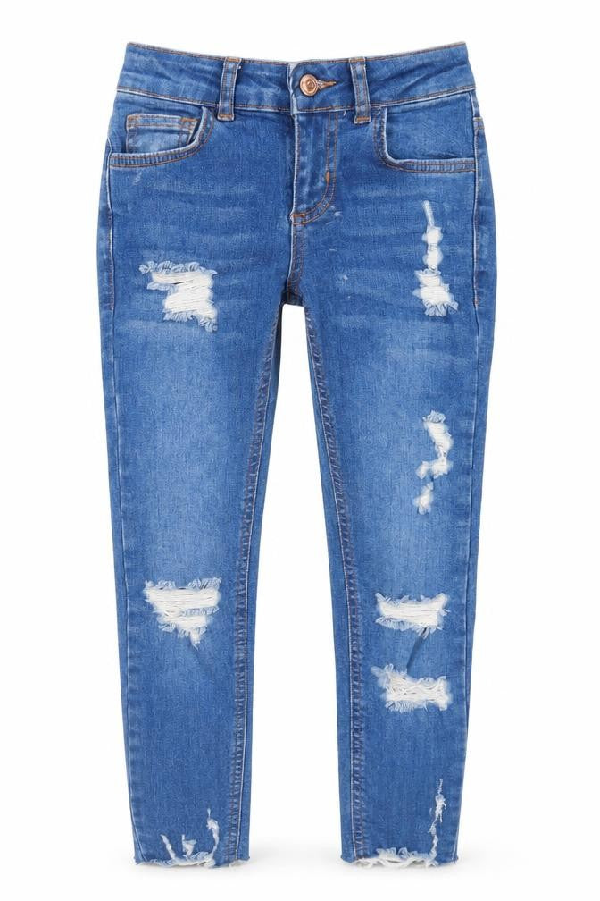 New Look Girls Blue  Cotton Skinny Jeans Size 9 Months  Regular Button - Distressed
