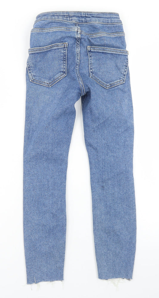 New Look Girls Blue  Cotton Skinny Jeans Size 9 Months  Regular Button - Distressed