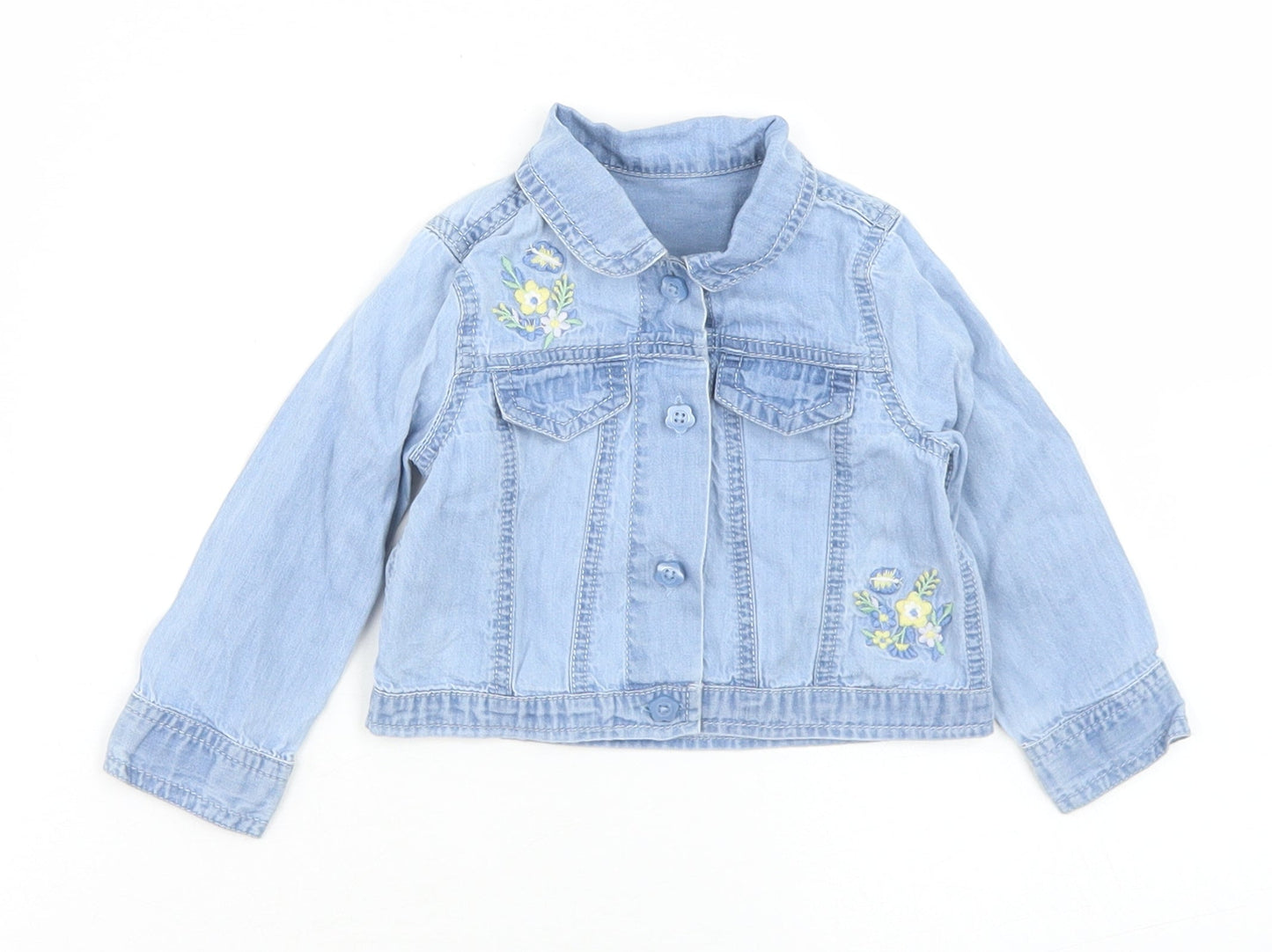 George Girls Blue  Cotton Basic Button-Up Size 6-9 Months Collared Button
