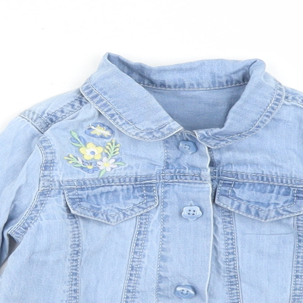 George Girls Blue  Cotton Basic Button-Up Size 6-9 Months Collared Button