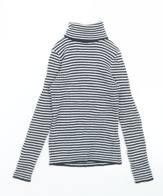 NEXT Girls Blue Striped Polyester Basic T-Shirt Size 7 Years Roll Neck