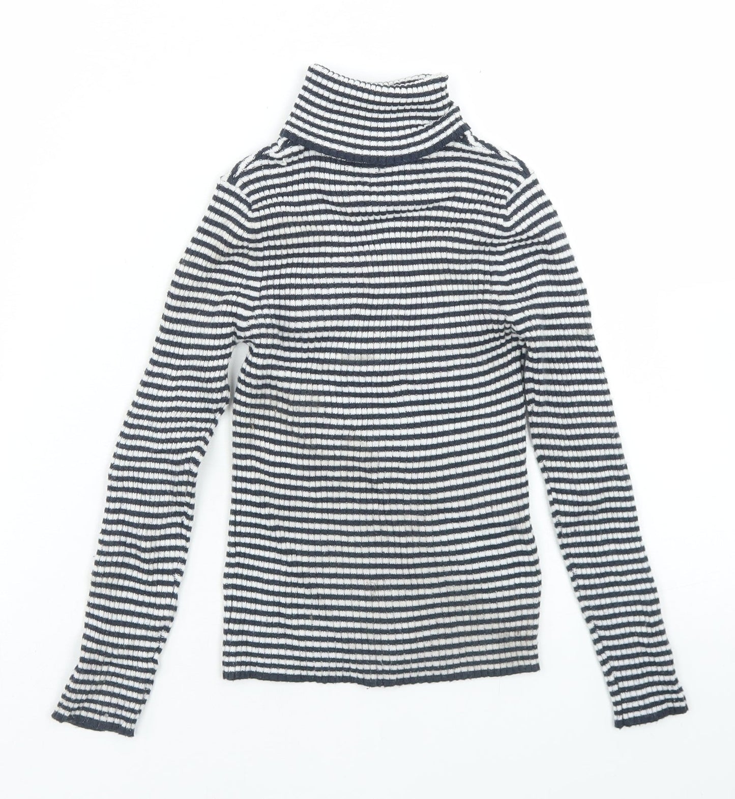 NEXT Girls Blue Striped Polyester Basic T-Shirt Size 7 Years Roll Neck