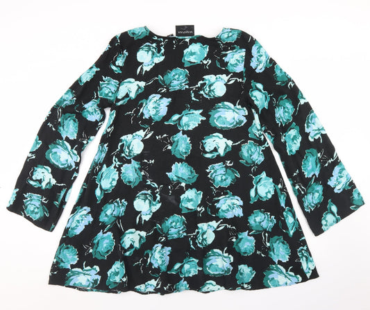 MINKPINK Womens Black Floral Viscose Trapeze & Swing  Size M  Round Neck  - Flare Sleeve