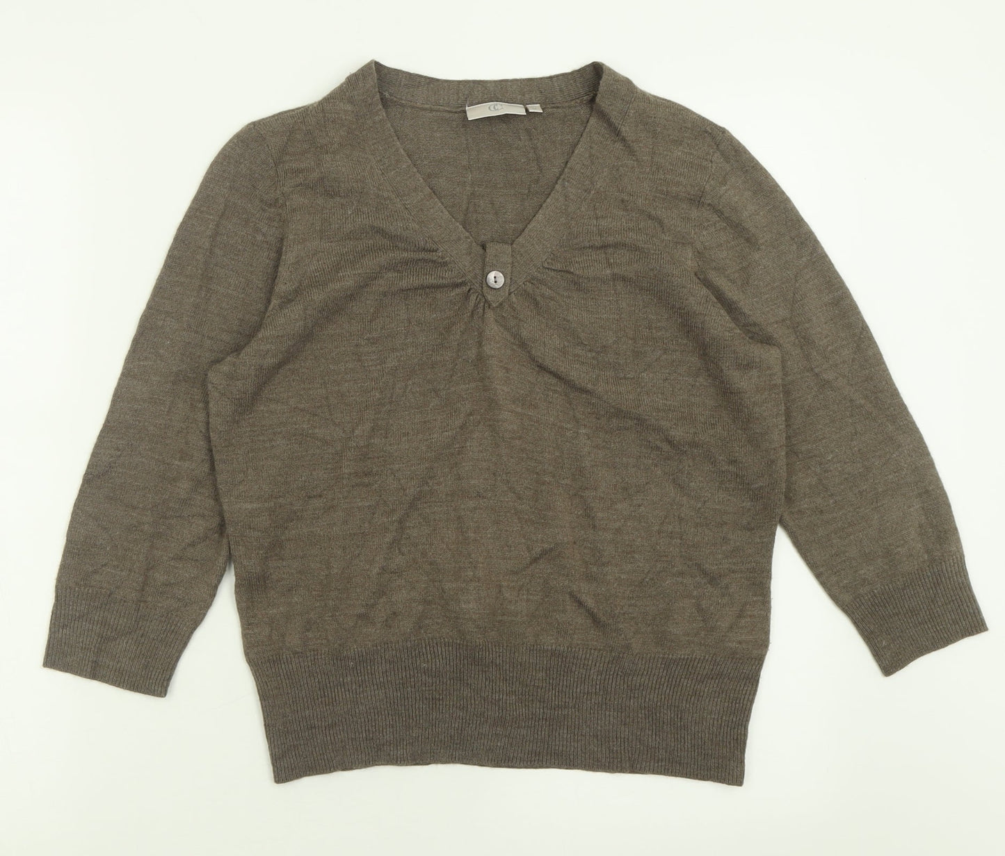 CC Womens Brown V-Neck  Acrylic Pullover Jumper Size M
