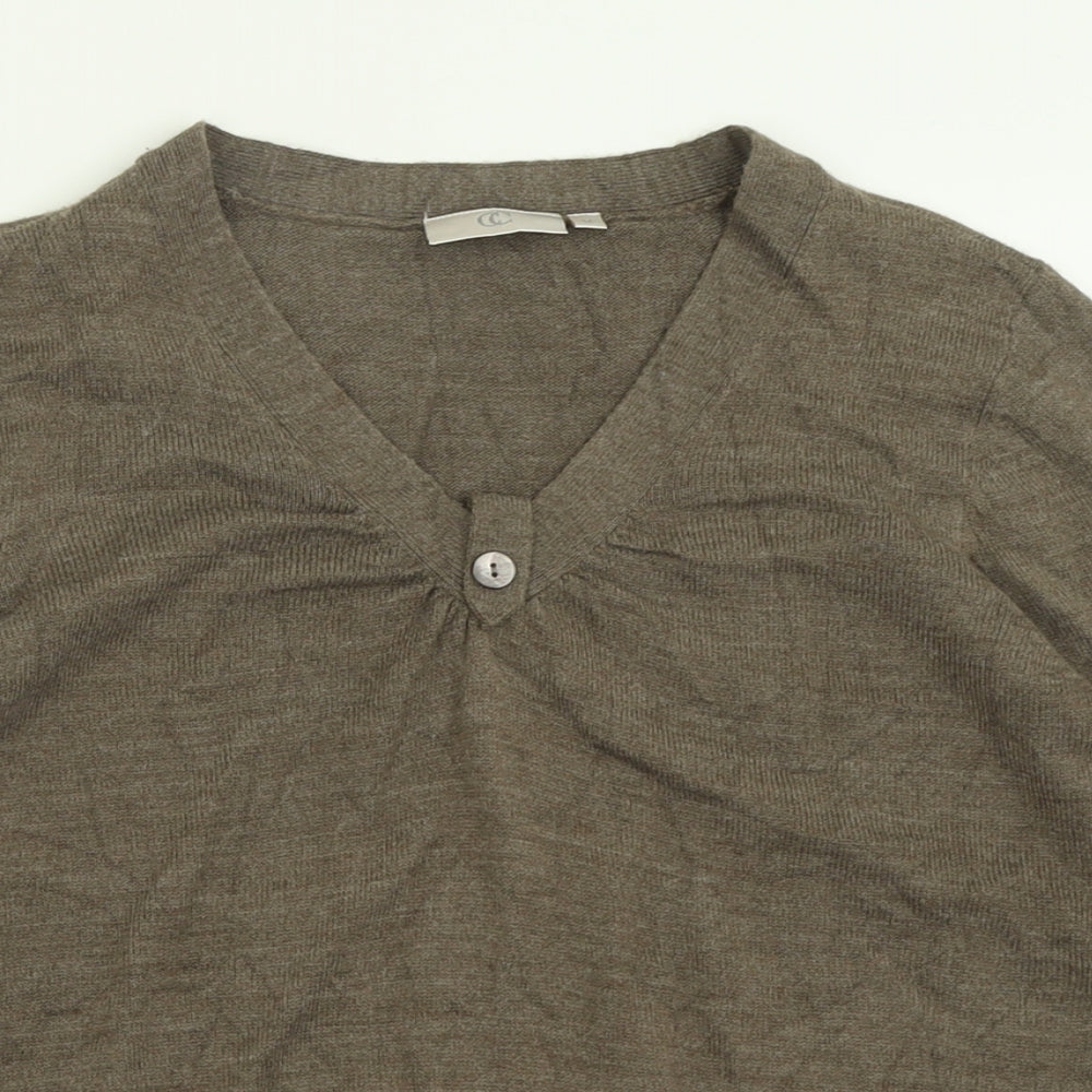 CC Womens Brown V-Neck  Acrylic Pullover Jumper Size M
