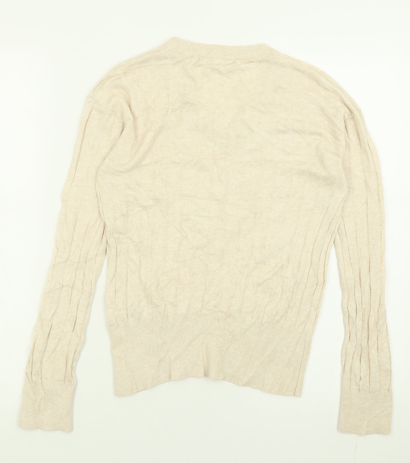 Marks and Spencer Womens Beige V-Neck  Viscose Pullover Jumper Size S