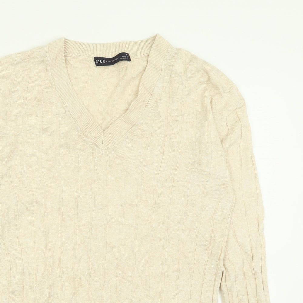 Marks and Spencer Womens Beige V-Neck  Viscose Pullover Jumper Size S