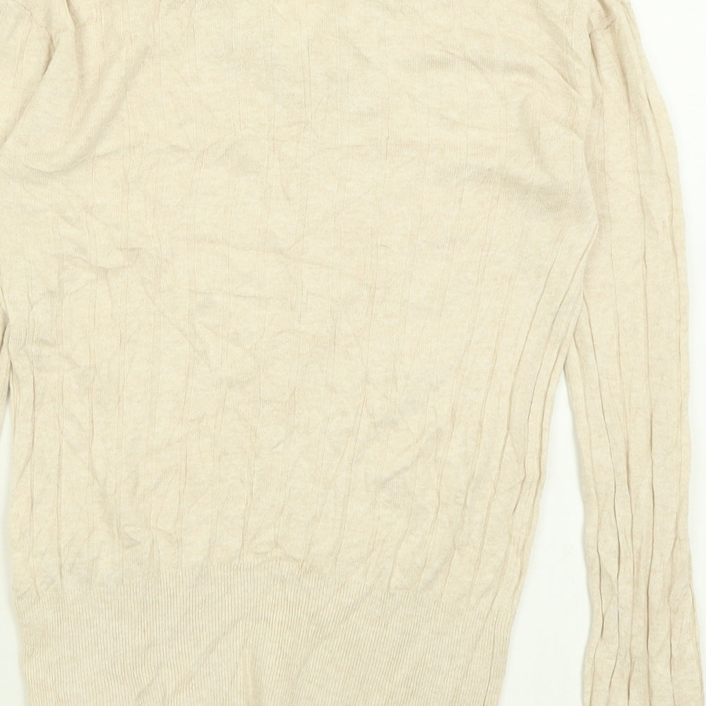 Marks and Spencer Womens Beige V-Neck  Viscose Pullover Jumper Size S
