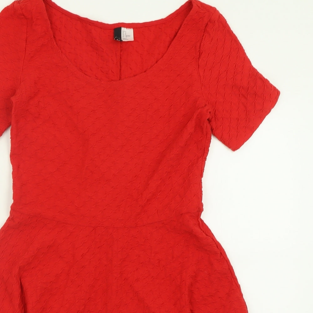 H&M Womens Red  Cotton Fit & Flare  Size S  Scoop Neck Pullover
