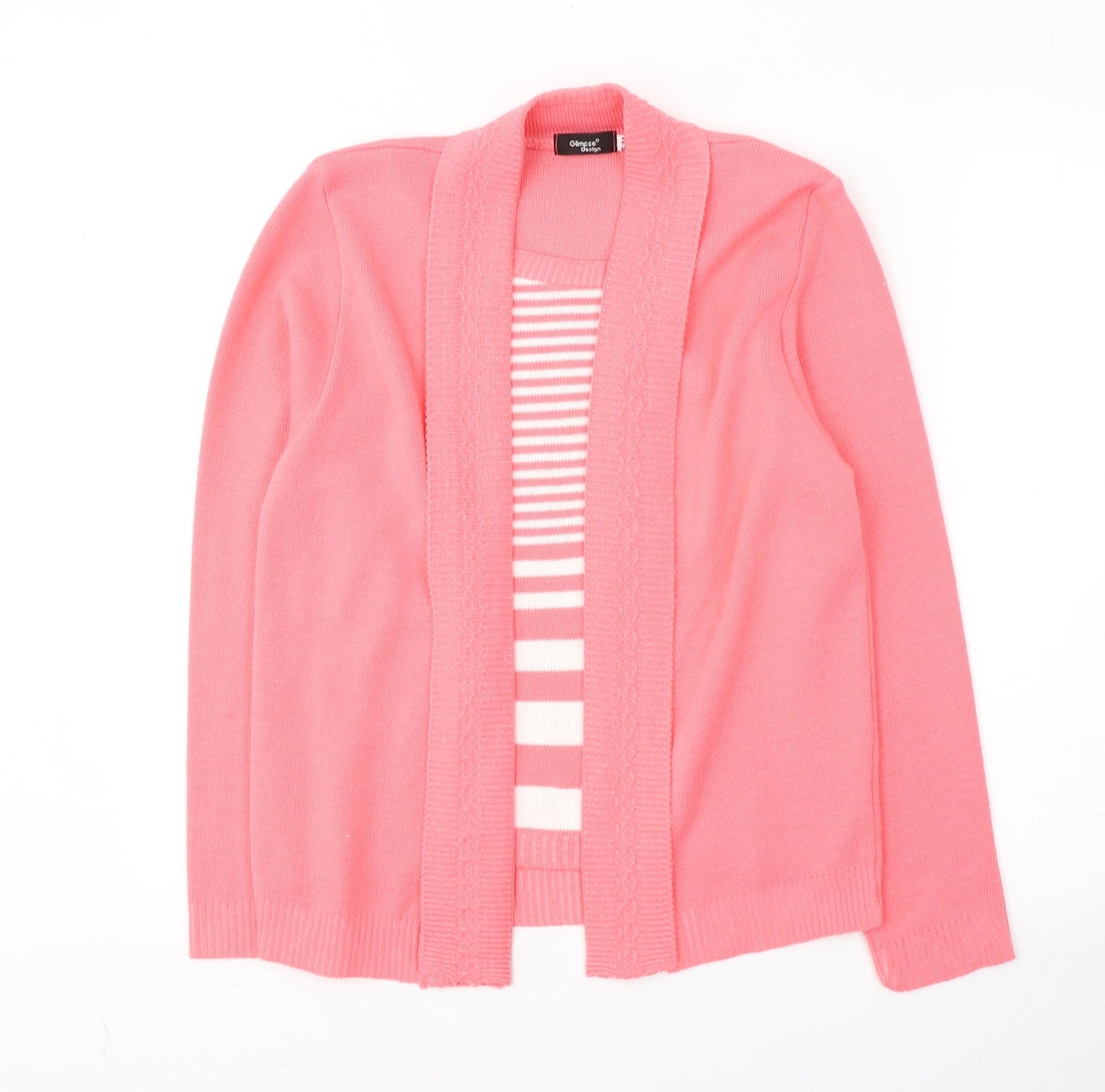 Glimpse Design Womens Pink Round Neck Striped Acrylic Pullover Jumper Size S
