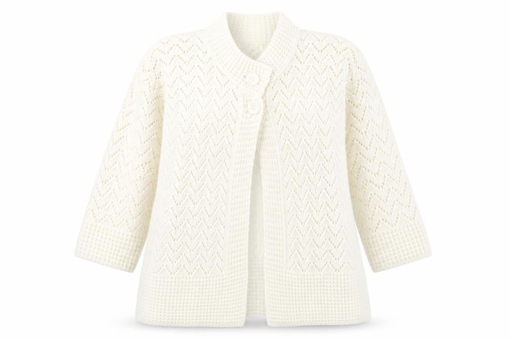 Elegant Collection Womens White Round Neck  Acrylic Cardigan Jumper Size M
