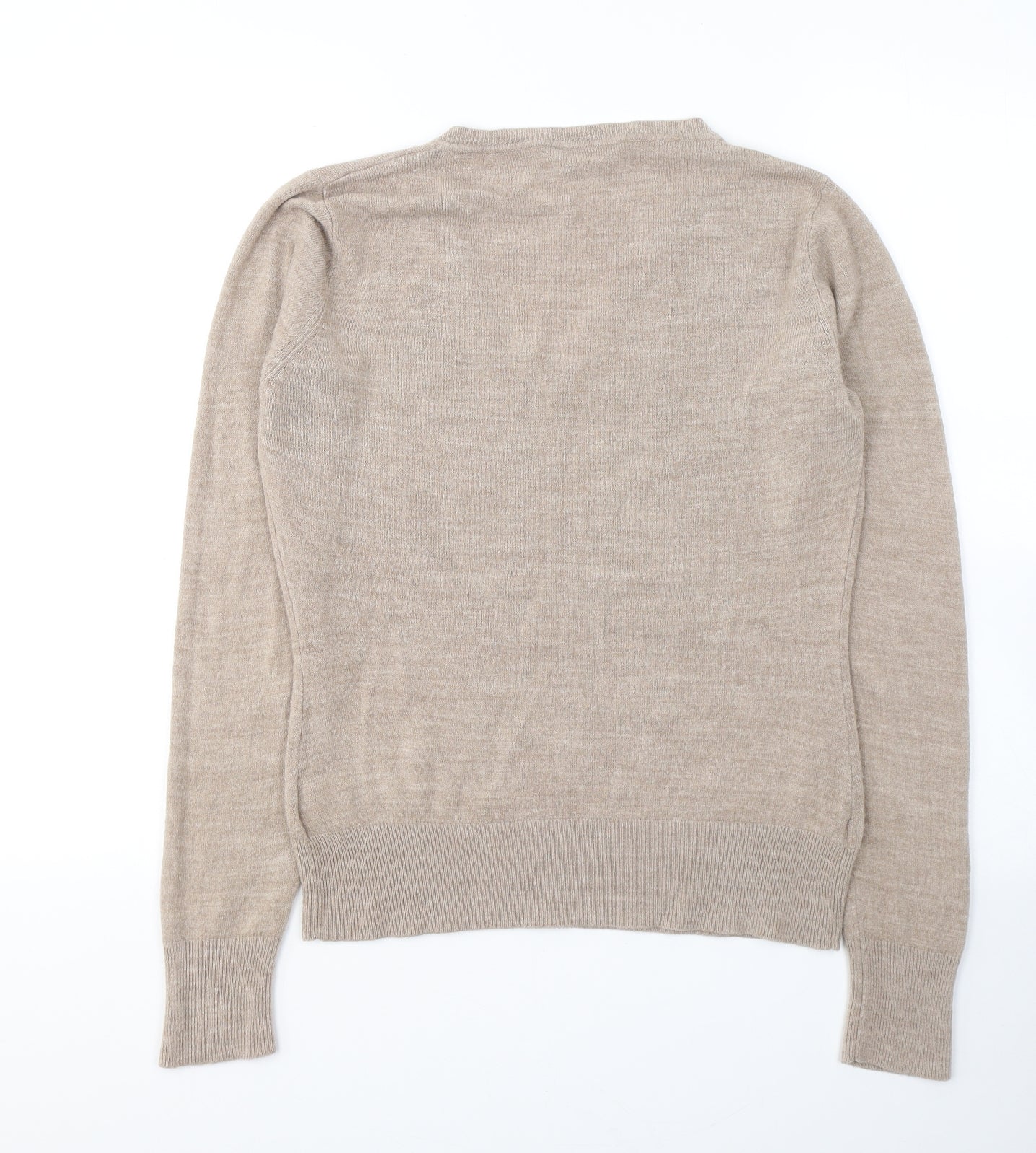 EDITIONS Womens Beige V-Neck  Acrylic Pullover Jumper Size 14
