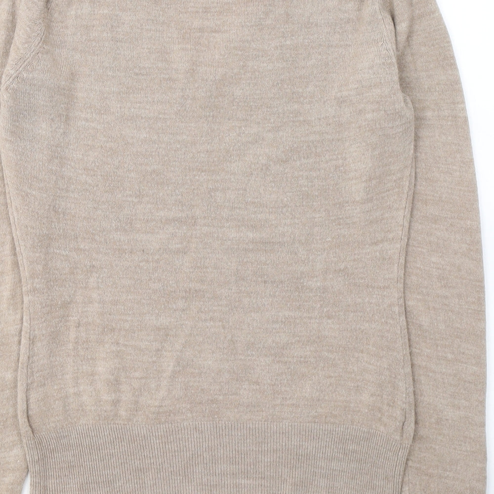EDITIONS Womens Beige V-Neck  Acrylic Pullover Jumper Size 14
