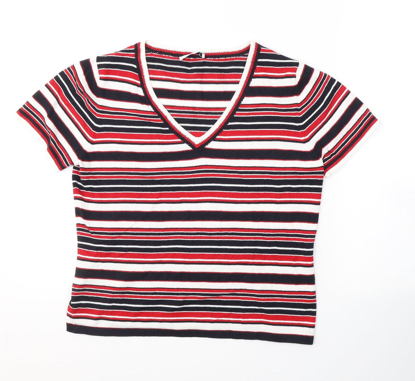 Precis Womens Multicoloured V-Neck Striped Viscose Pullover Jumper Size M