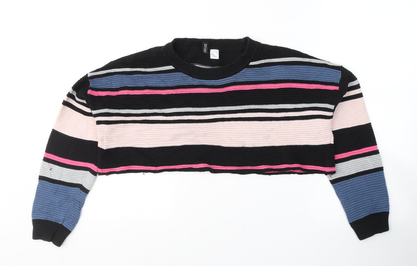 H&M Womens Black Round Neck Striped Polyester Pullover Jumper Size XS