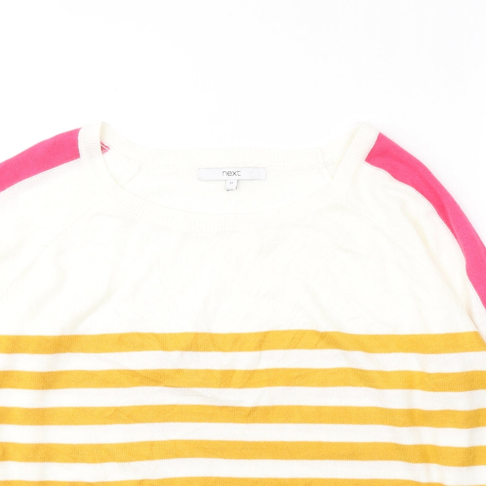 NEXT Womens White Round Neck Striped Acrylic Pullover Jumper Size 12