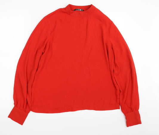 Stradivarius Womens Red  Polyester Basic Blouse Size M High Neck