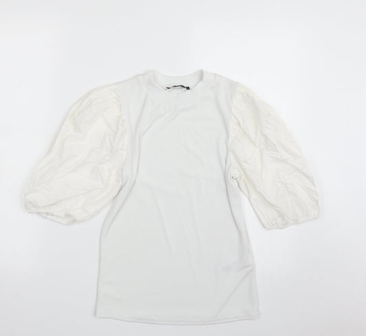 New Look Womens White  Polyester Basic T-Shirt Size 12 High Neck