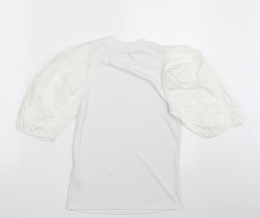 New Look Womens White  Polyester Basic T-Shirt Size 12 High Neck