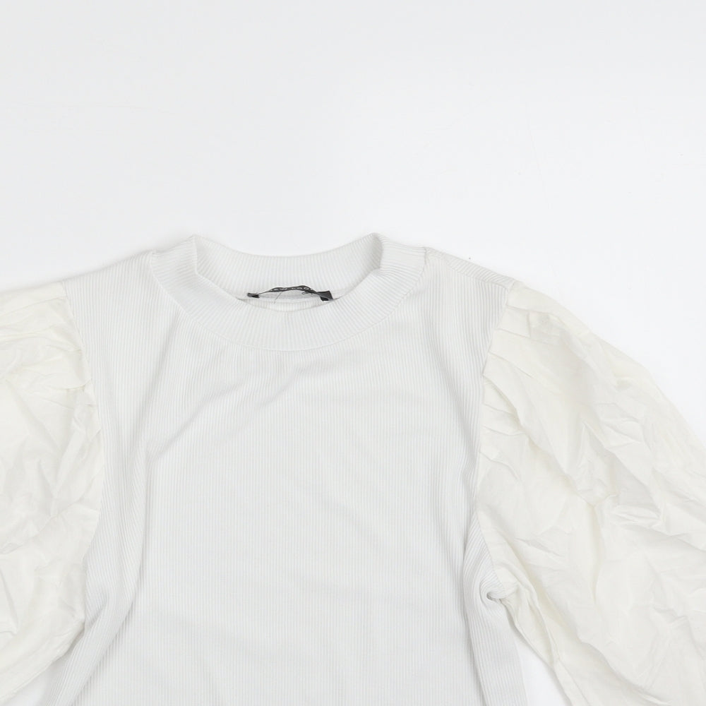 New Look Womens White  Polyester Basic T-Shirt Size 12 High Neck
