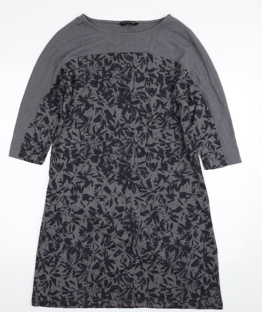 VIZ. A. VIZ Womens Grey Floral Polyester A-Line  Size S  Boat Neck Pullover
