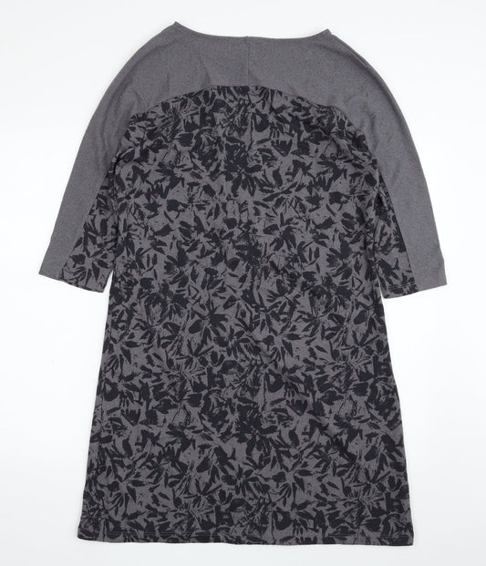 VIZ. A. VIZ Womens Grey Floral Polyester A-Line  Size S  Boat Neck Pullover