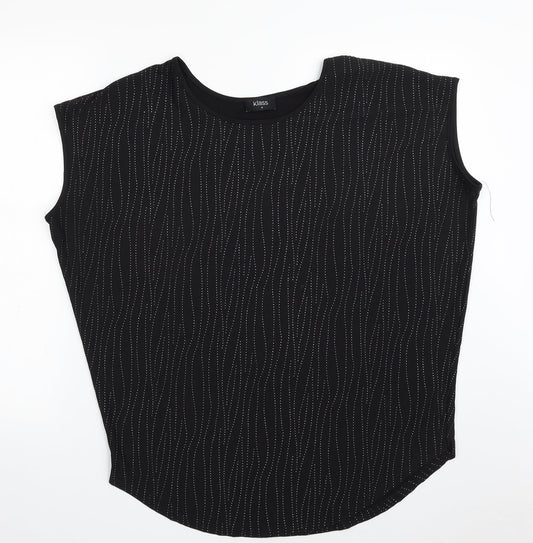 Klass Womens Black Striped Polyester Basic Blouse Size M Boat Neck