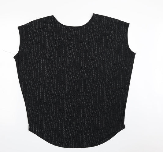 Klass Womens Black Striped Polyester Basic Blouse Size M Boat Neck
