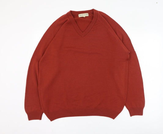 Country Trader Mens Red V-Neck  Acrylic Pullover Jumper Size M