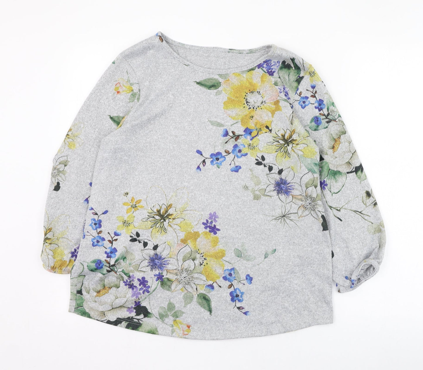 Matalan Womens Grey Round Neck Floral Polyester Pullover Jumper Size 12