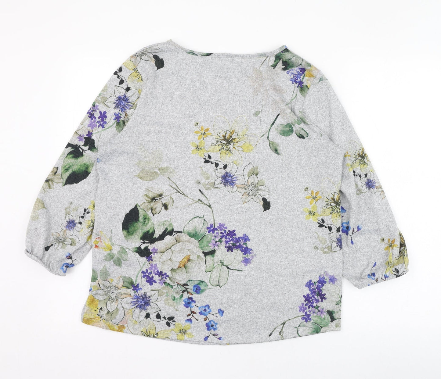 Matalan Womens Grey Round Neck Floral Polyester Pullover Jumper Size 12