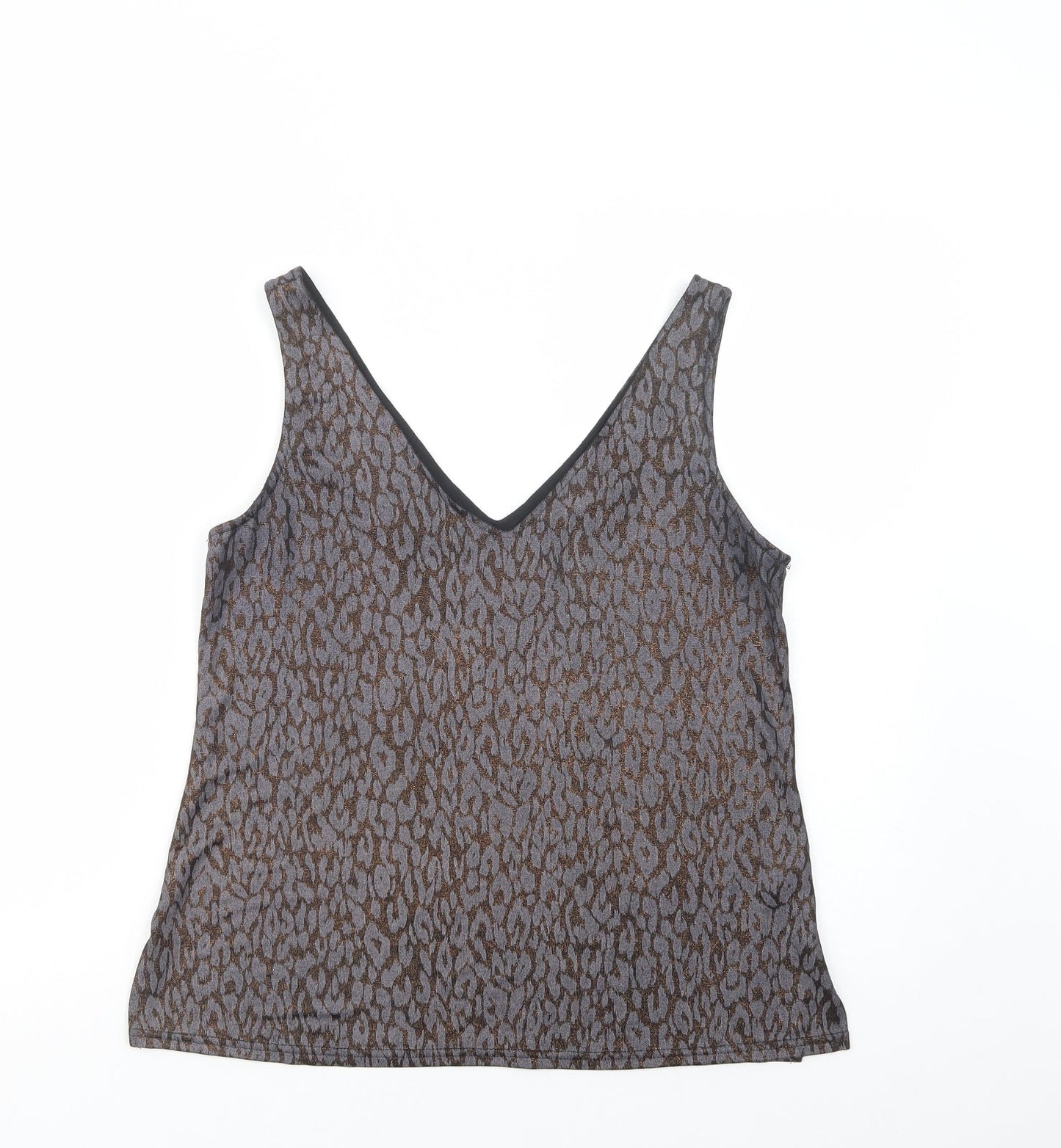 Wallis Womens Grey Animal Print Polyester Basic Tank Size 12 V-Neck